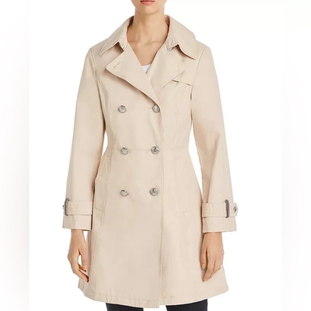 Vince Camuto Womens Beige Tan Double‎ Breast Trench Coat Size Medium Warm